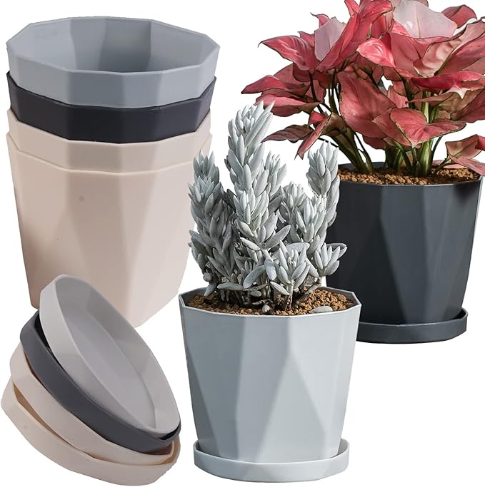 InmeRun Plant Pots Indoor Plastic Flower Pots Outdoor 5 inch Set of 6 Pack by InmeRun