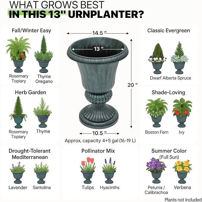 Magshion 20" Urn Planters for Outdoor Plants, Large Decorative Front Porch - Image 7