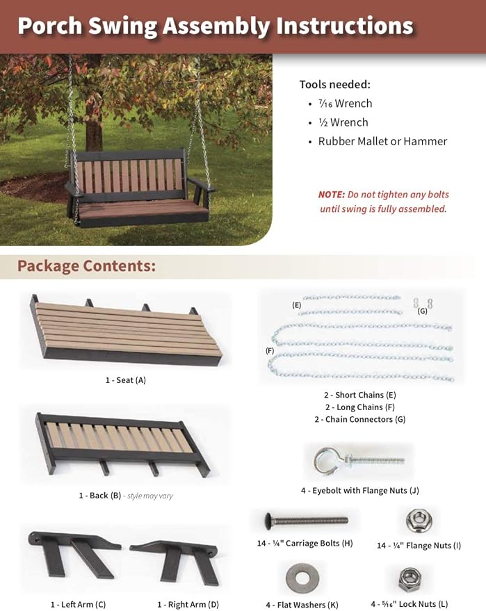 Poly Lumber Wood 5FT Porch Swing Amish Craftsmandship Made in USA HDPE - Image 7