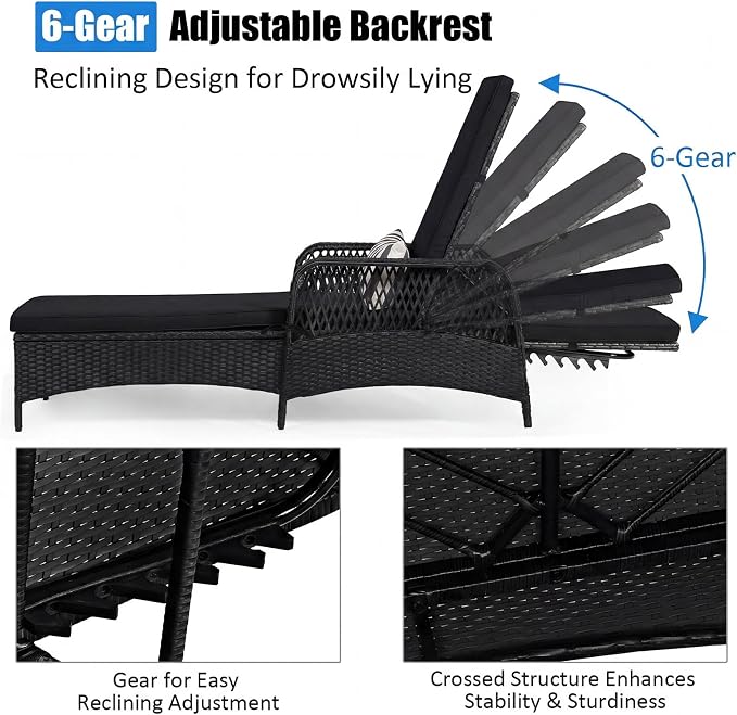 Tangkula Wicker Chaise Lounge Outdoor, Patio Rattan Reclining Chaise - Image 5