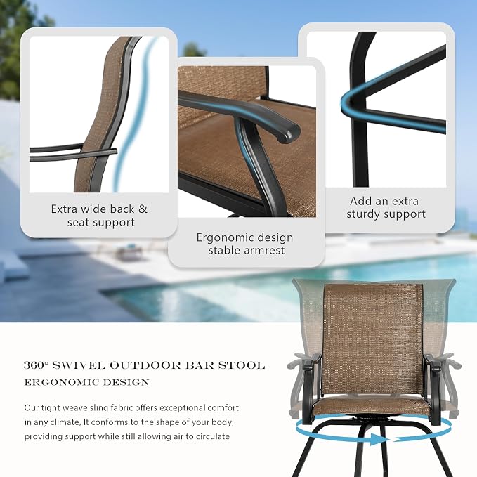 LEVELEVE Patio Bar Set 5pcs Swivel Bar Stools Outdoor Bistro Textilene - Image 5
