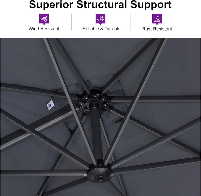 PURPLE LEAF 9 Feet Patio Umbrella Outdoor Cantilever Square Umbrella Aluminum - Image 3