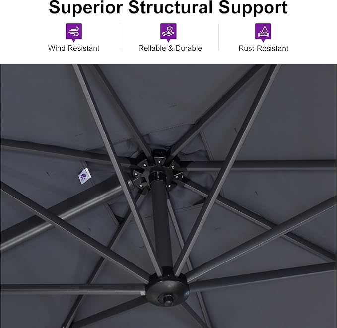 PURPLE LEAF 11 Feet Patio Umbrella Outdoor Cantilever Round Umbrella Aluminum - Image 3