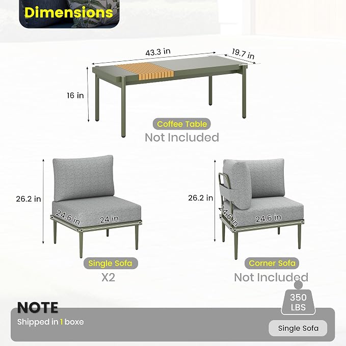 Sundale Outdoor 2 Pieces Patio Sofa Set, Metal Outdoor Sectional Loveseat - Image 2