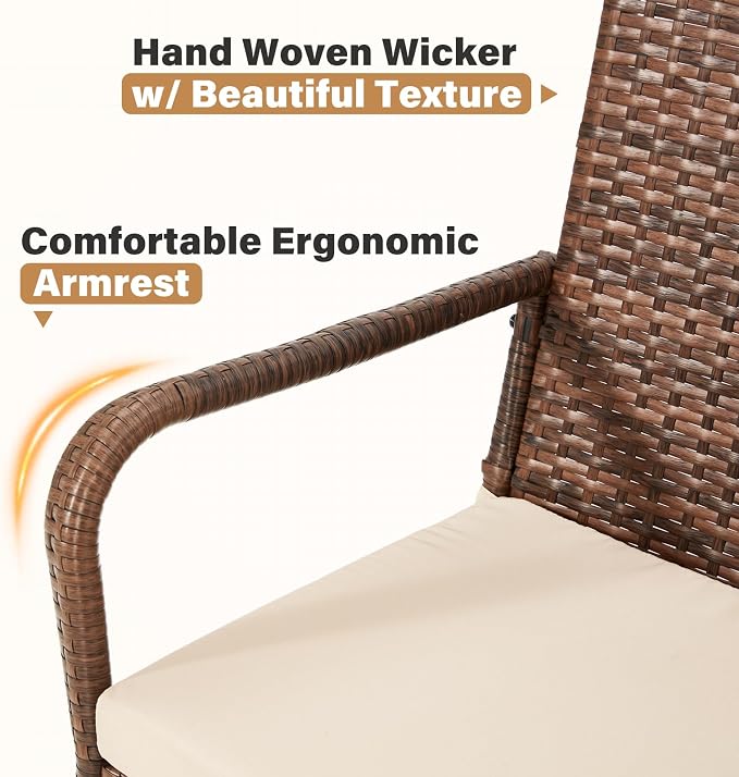 ECOTOUGE Patio Rattan Barstools Set of 4, Outdoor Wicker Bar Height Chairs - Image 4
