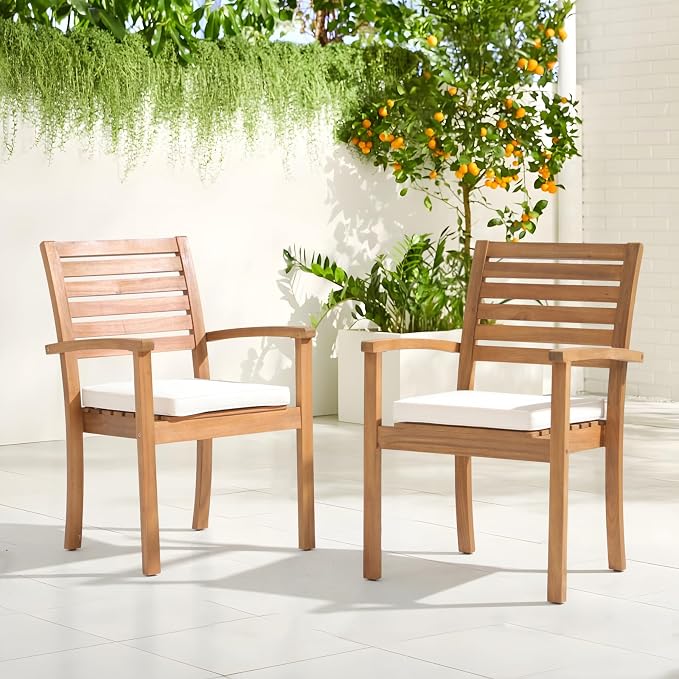 OC Orange-Casual Stackable Patio Dining Chairs Set of 6, Outdoor Acacia Wooden - Image 2