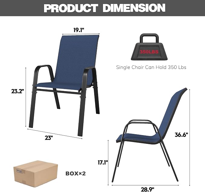 Patio Chairs Set of 6, Stackable Outdoor Dining Chairs - Image 8