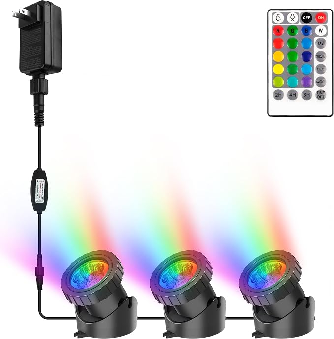 RGB Pond Lights with Timer, LED Underwater Submersible Colorful Landscape by CREPOW