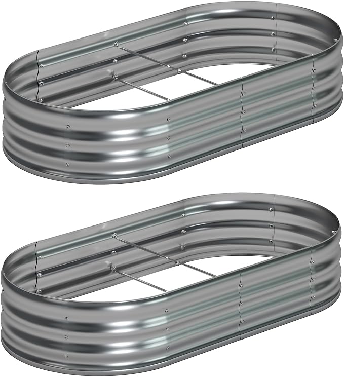 8x4x1ft Galvanized Oval Raised Garden Bed, Outdoor Planter Box Metal Patio Kit by Foxlang