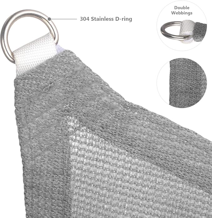 Eden's Decor Straight Flat-Edged Sun Shade Sail Rectangular 14' x 20' Grey - Image 2