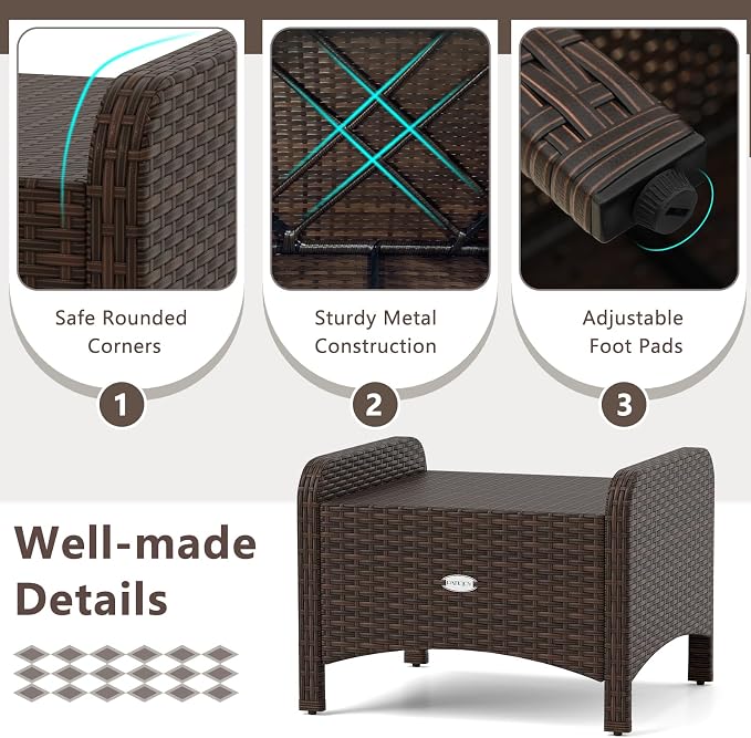 Tangkula 2 Pieces Outdoor Patio PE Wicker Ottomans - Image 6