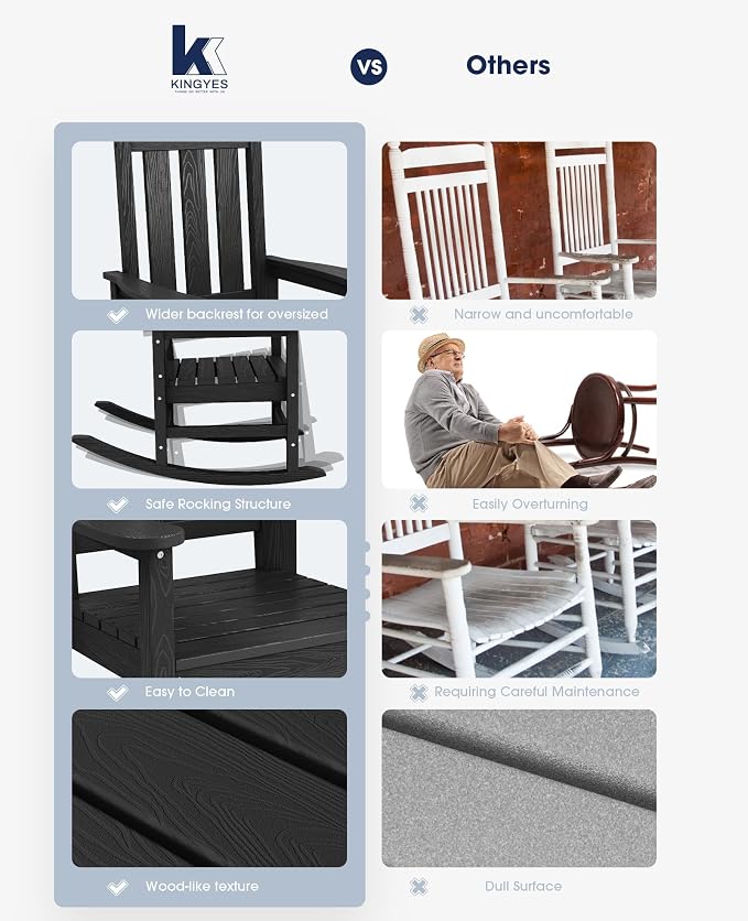 KINGYES Oversized Outdoor Rocking Chair Set of 6, All-Weather Patio Rocking - Image 8
