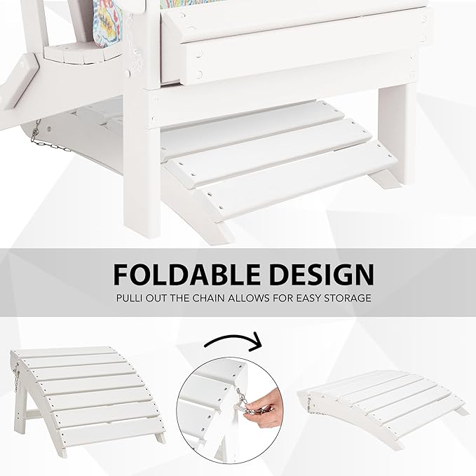 Sundale Outdoor Folding Plastic Adirondack Ottoman, All-Weather Adirondack - Image 4