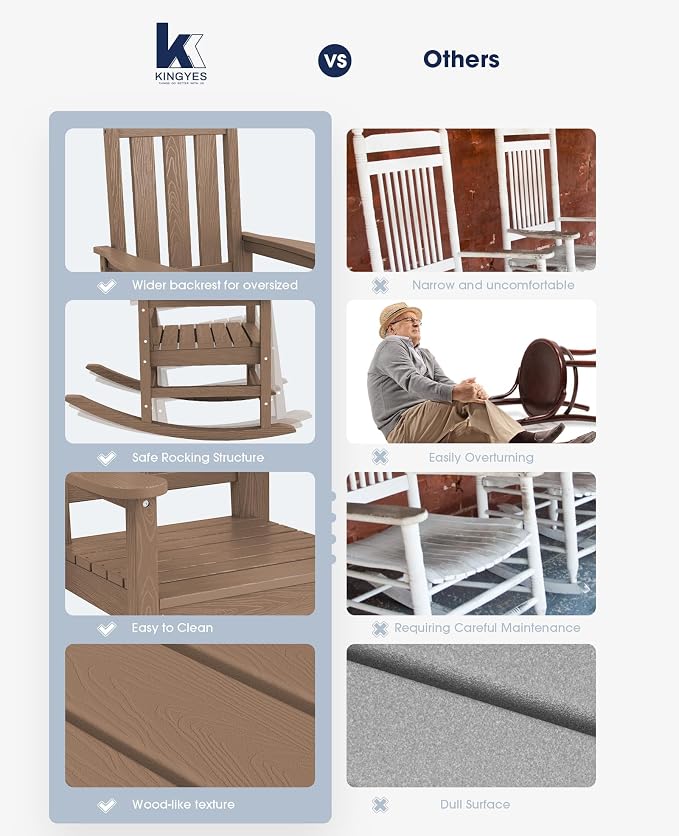 KINGYES Oversized Outdoor Rocking Chair Set of 8, All-Weather Patio Rocking - Image 8
