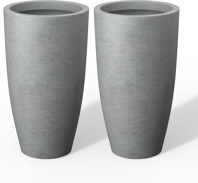 Kante 23.6" H Natural Concrete Tall Planters, Large Outdoor Indoor Decorative by Kante