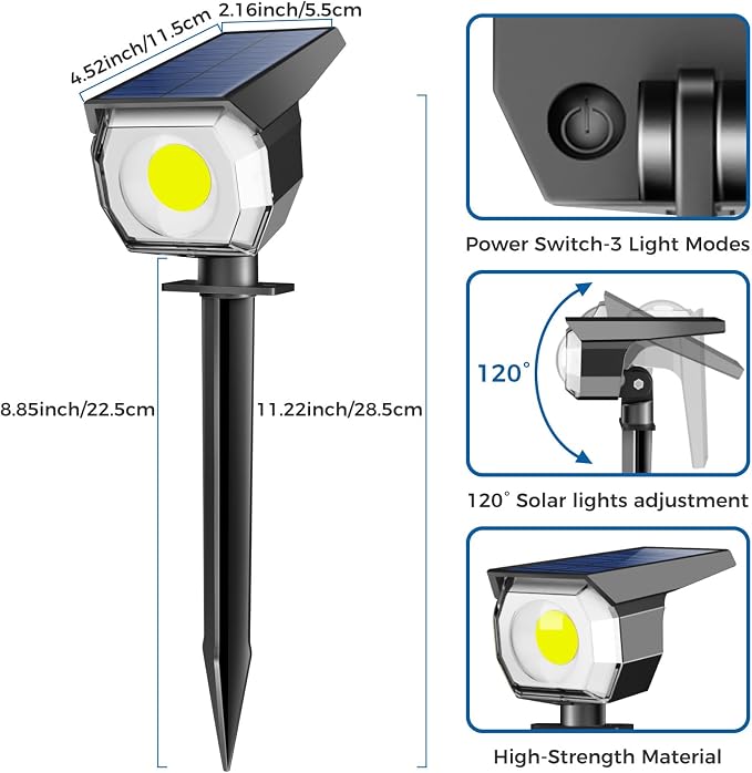 Peasur 1 Pack Solar Spot Lights Outdoor, Solar Spotlights Outdoor Waterproof - Image 6