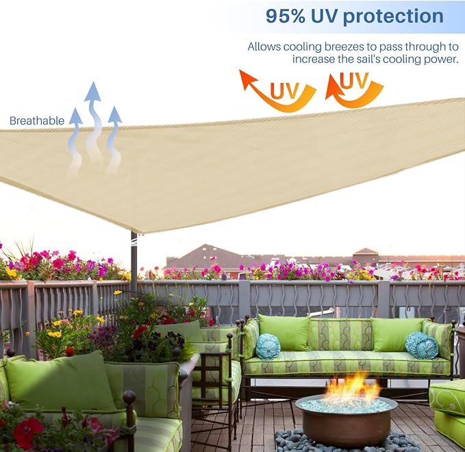 E&K Sunrise 10' x 10' x 10' Sun Shade Sail Triangle Canopy Shade Cover UV Block - Image 5