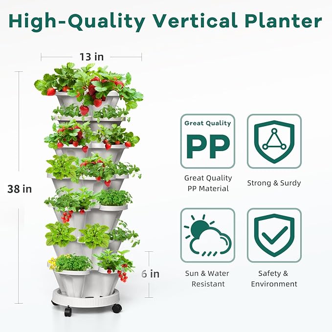 Strawberry Vertical Planters Tower Garden 3 Pack, 7 Tiered Stacking Herb - Image 2