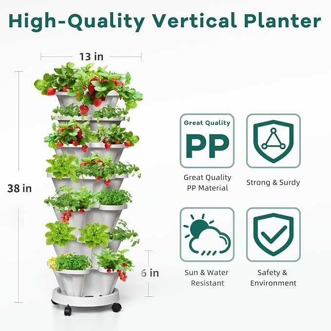 Strawberry Vertical Planters, 7 Tiered Stacking Tower Garden - Image 4