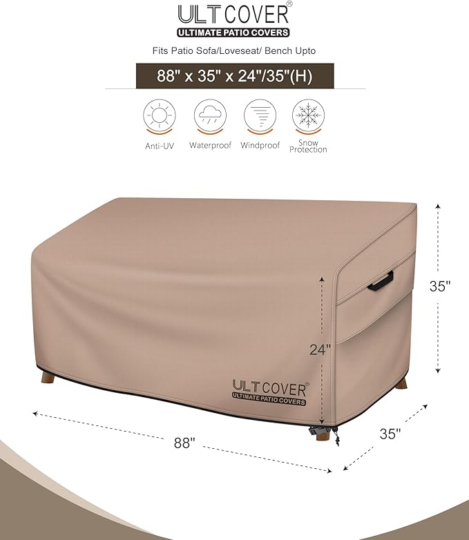 ULTCOVER Patio Furniture Sofa Cover 88W x 35D x 35H inch Waterproof Outdoor - Image 2