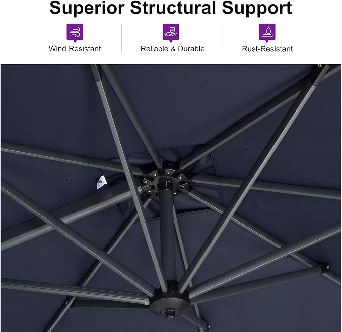 PURPLE LEAF 10 Feet Patio Umbrella Outdoor Cantilever Round Umbrella Aluminum - Image 2