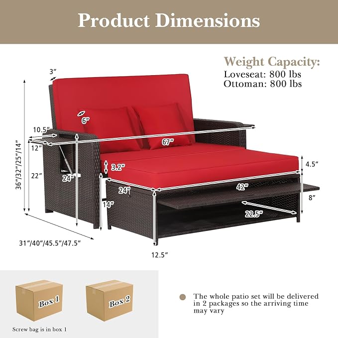LDAILY Moccha Outdoor Daybed, Wicker Loveseat Sofa Set - Image 8