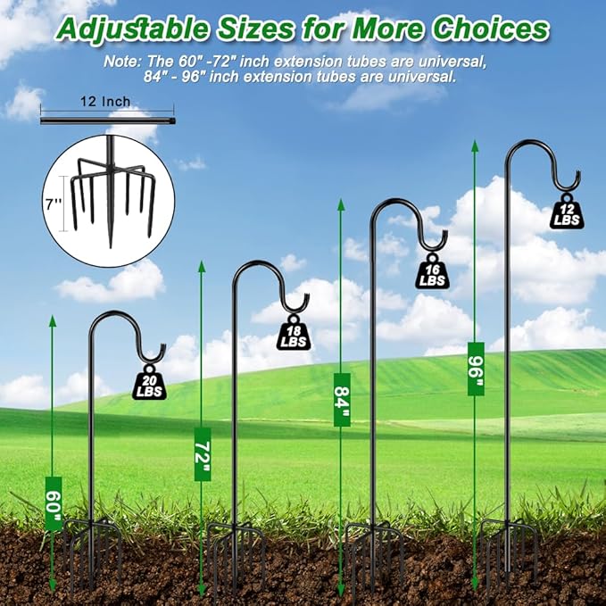 84" Shepherds Hooks for Outdoor, Heavy Duty Garden Bird Feeder Pole Hanging - Image 4