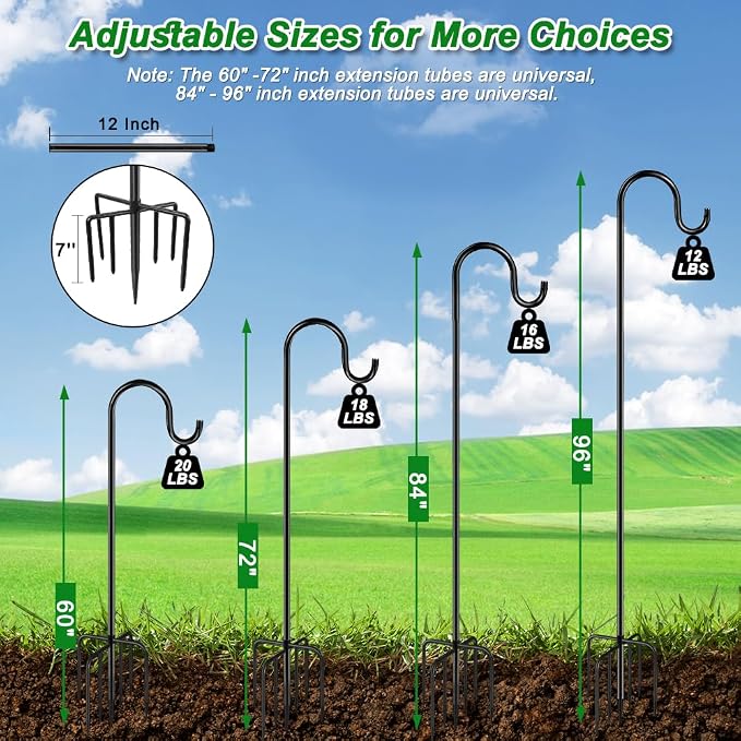 96" Shepherds Hooks for Outdoor, Heavy Duty Garden Bird Feeder Pole Hanging - Image 4