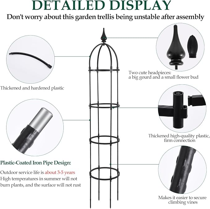 Obelisk Trellis for Climbing Plants Outdoor 6.6ft, Garden Tower Trellis for - Image 2