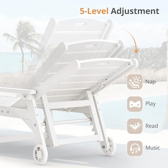 LUE BONA Outdoor Chaise Lounge, HDPS Chaise Lounger, 5 Positions Adjustable - Image 6