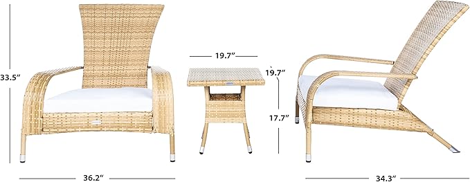 SAFAVIEH Outdoor Collection Edna Natural/White Cushion 3-Piece Lounge Set - Image 15