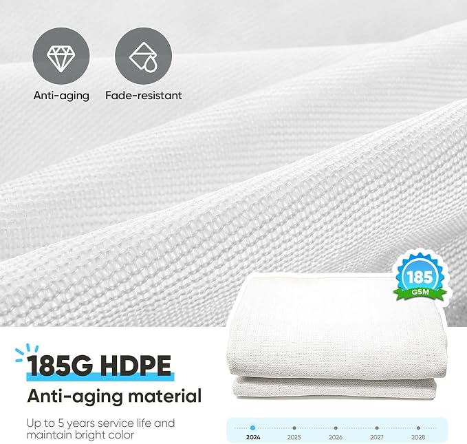 Quictent 12x16ft 185G HDPE Rectangle Sun Shade Sail Canopy White 98% UV Block - Image 2