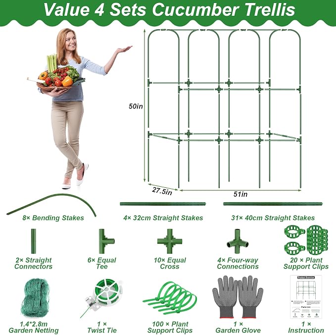 Cucumber Trellis for Raised Bed 51 x 50 Inch U-Shape Garden Trellis for - Image 5