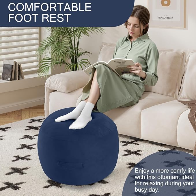MeMoreCool Round Stuffed Pouf Ottoman Foot Rest, Floor Pouf Foot Stool - Image 3