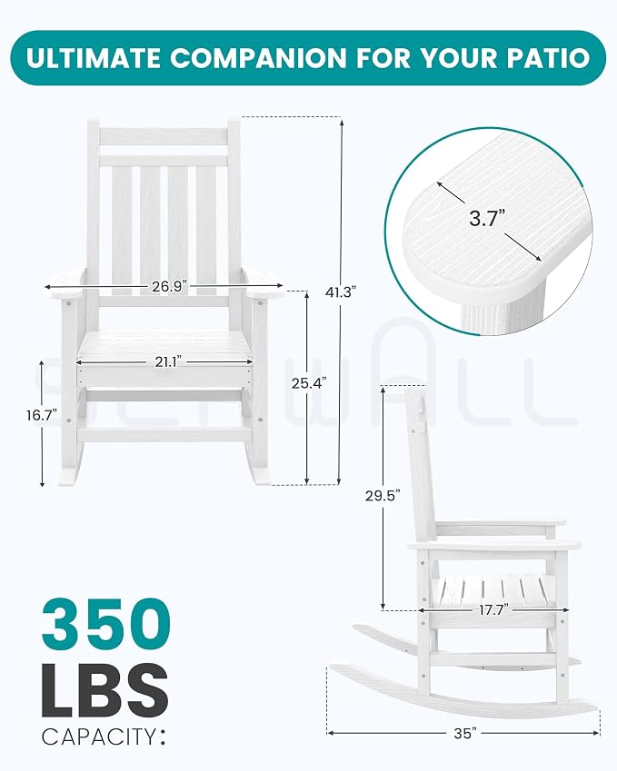 SERWALL HDPE Outdoor Rocking Chair Set of 8, Patio Rocking Chairs - Image 3
