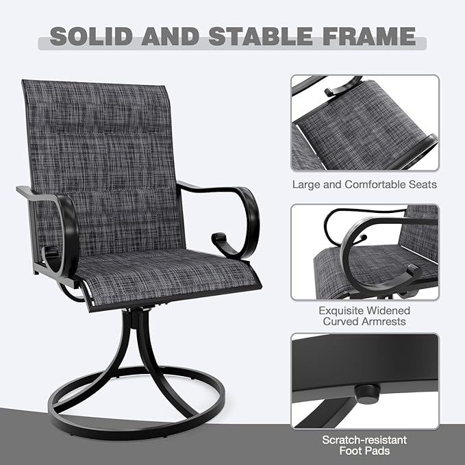 MELLCOM 5 Pieces Outdoor Dining Set, 4 Swivel Rocker Chairs - Image 3