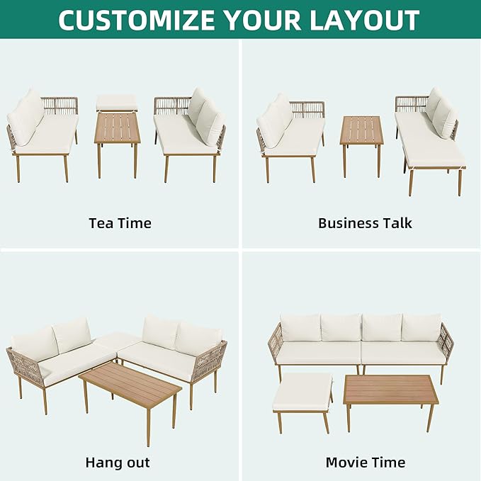 DWVO 6 Pieces Patio Furniture Set, L Couch Outdoor - Image 4