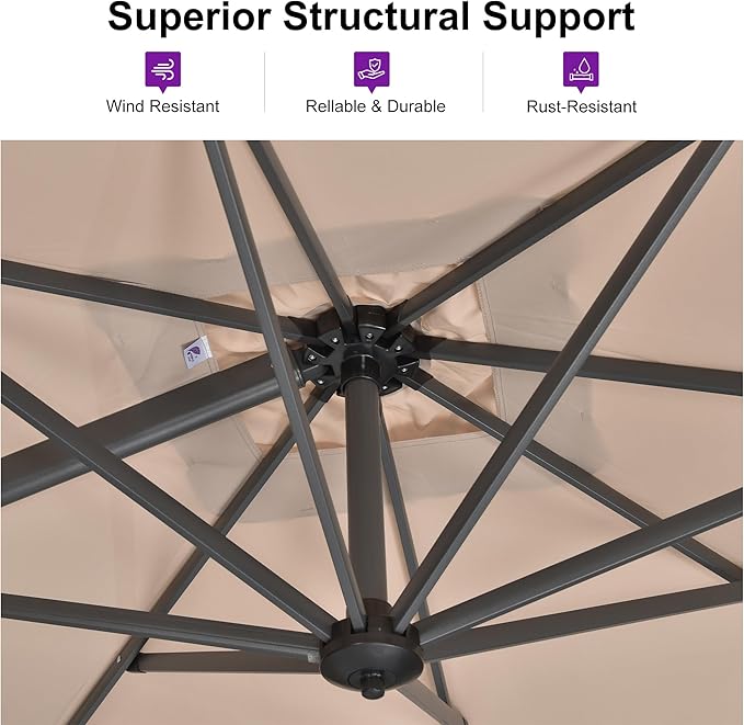 PURPLE LEAF 9 Feet Patio Umbrella Outdoor Cantilever Square Umbrella Aluminum - Image 2