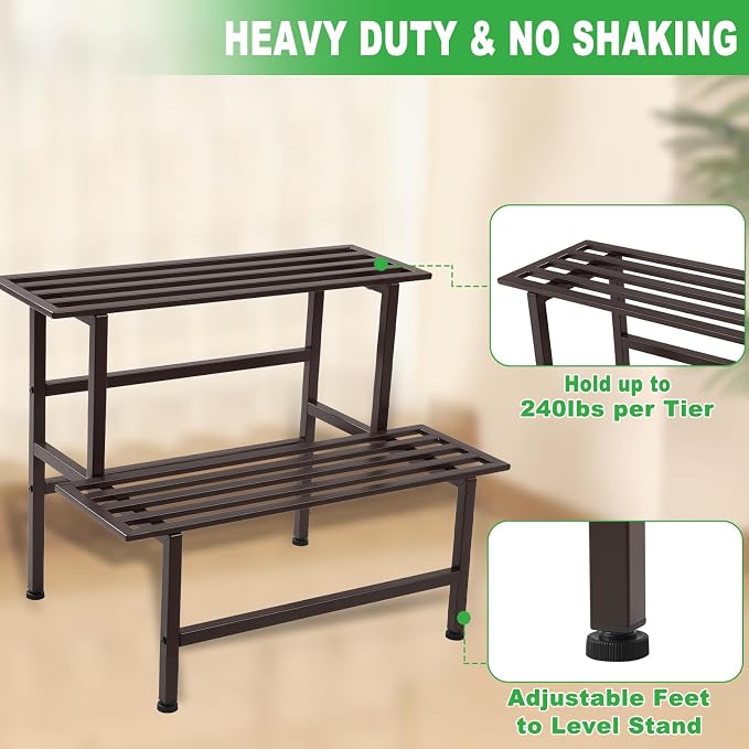 Metal Plant Stand Outdoor Plant Shelf Indoor, 2 Tier Heavy Duty Ladder Plant - Image 3