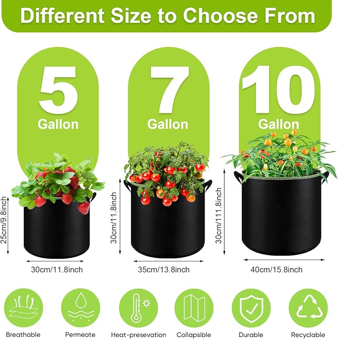 6-Pack 5 Gallon Grow Bags - 300G Heavy Duty Aeration Fabric Pots - Image 2