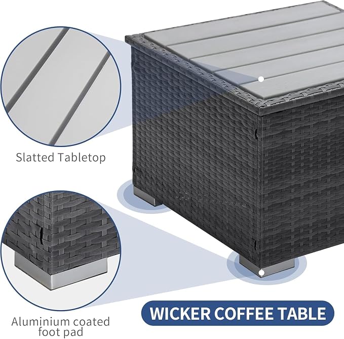 NICESOUL 7 Piece Modern Outdoor Patio Furniture Set, Extra Large Grey Wicker - Image 7