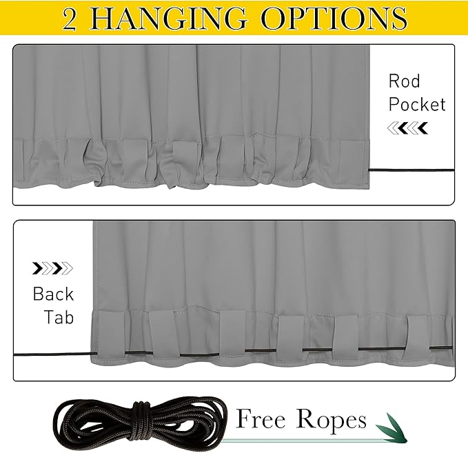 NICETOWN Outdoor Curtains for Patio Waterproof 2 Panels, W100 x L84 Windproof - Image 3