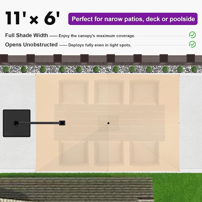 PURPLE LEAF 6.5' X 10' Left-right Tilt Patio Umbrella Outdoor Cantilever Swivel - Image 3