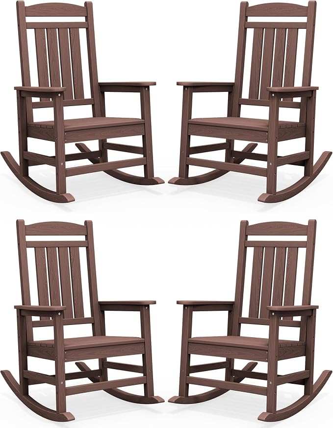 SERWALL HDPE Outdoor Rocking Chair Set of 4, Oversized Patio Rocking Chairs by SERWALL