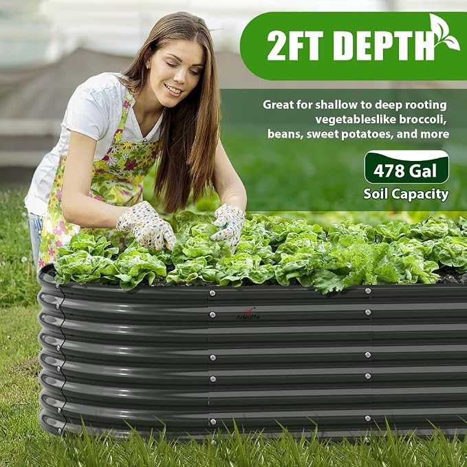 A ANLEOLIFE 8X4X2 ft Galvanized Raised Garden Beds Outdoor, Oval Large Metal - Image 8