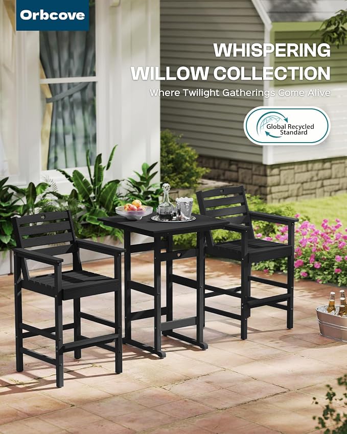 5-Piece Bar Height Outdoor Table and Chairs Set, HDPE Wood Grain Patio Bar - Image 6