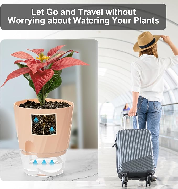 KIMCHOMERSE Self Watering Plant Pots, 4.7 Inch Plant Pots 6-Pack Indoor Planter - Image 5