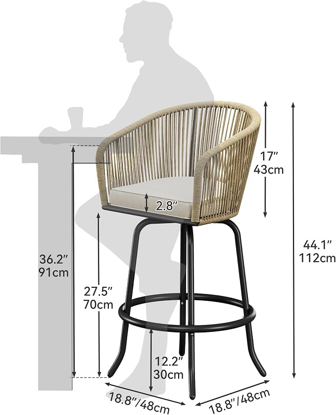 YITAHOME Counter Height Bar Stools Set of 4, Outdoor Bar Stools - Image 4