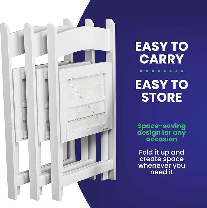 SIMPLEX 8 White Folding Chairs – Resin Stackable Foldable Chairs - Image 7