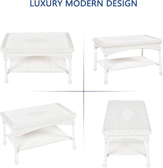 White Wicker Patio Coffee Table - Image 5